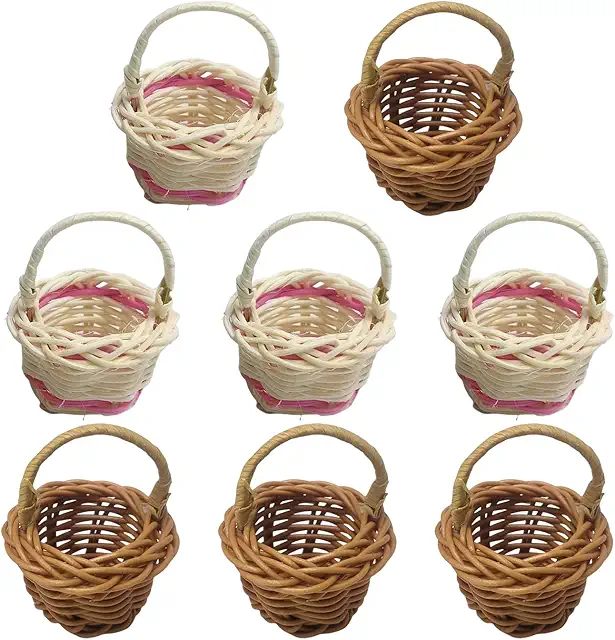 10 Mini Cestini di Vimini per Decorazione Casa e Casa delle Bambole