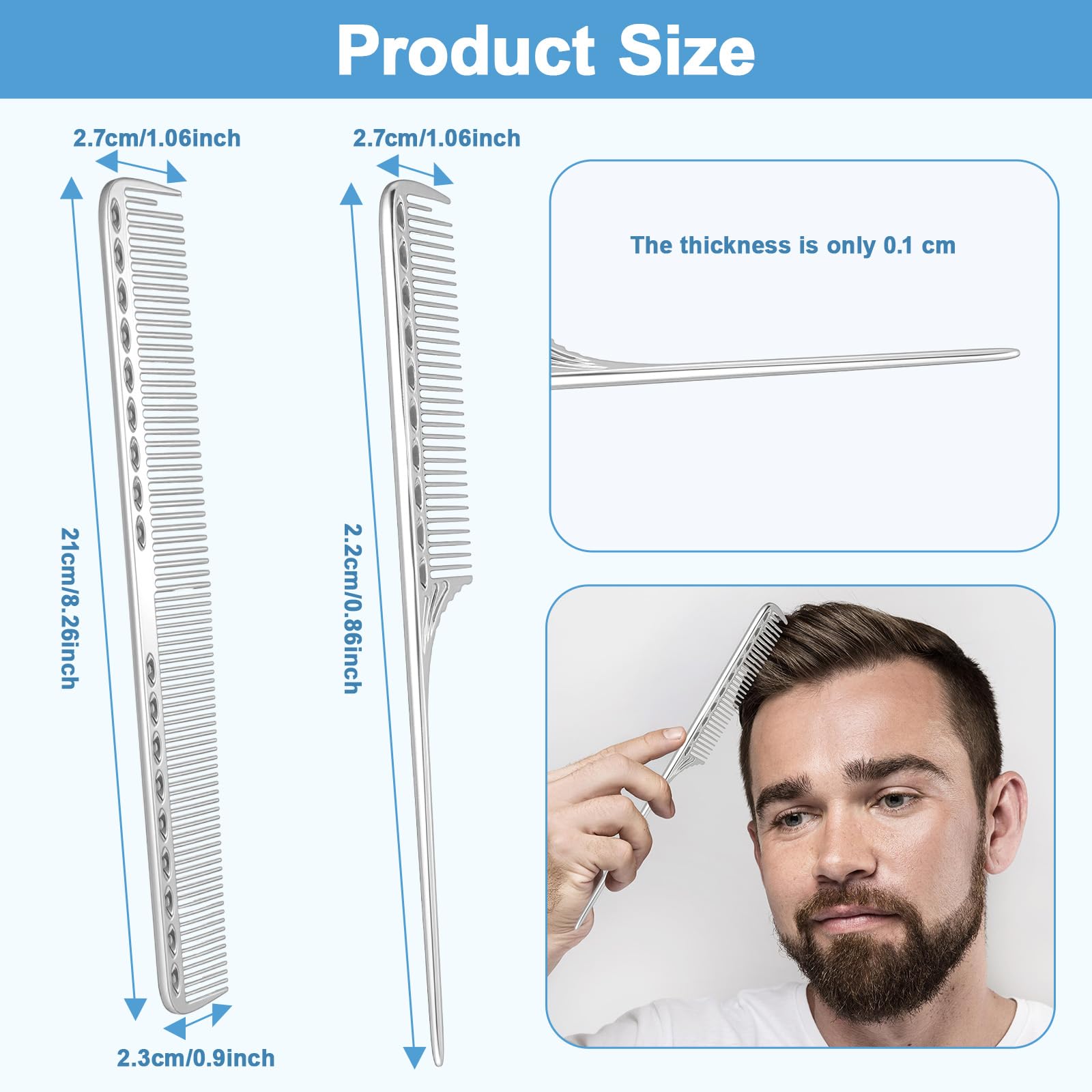2 PCS Metal Comb for Men Space Aluminum Stainless Steel Fine Tooth Comb - Image 3