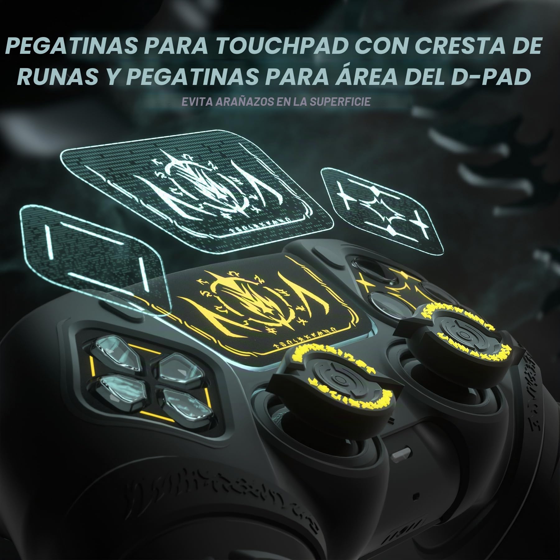 PlayVital Funda de Silicona para ps5 - Cubierta Protectora con Tapas de Joystick y Pegatinas para Panel Táctil y D-Pad, Compatible con ps5 Base de Carga (Edición Runes - Negro)