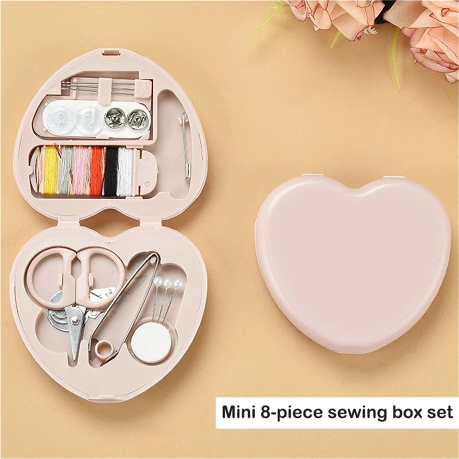 UBOHUZ Tragbares Reise-Mini-Nähset, Knöpfe, Stifte, Aufbewahrungsboxen, handgefertigte Nähwerkzeuge, Schere, Fingerhut, Nadel, Fäden, Box-Set für Hause Reise(Red)