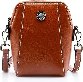 Designer Leather Small Crossbody Bags Purses for Women Cell Phone Bag Soft Women's Shoulder Handbags Gifts for Women (Brown)