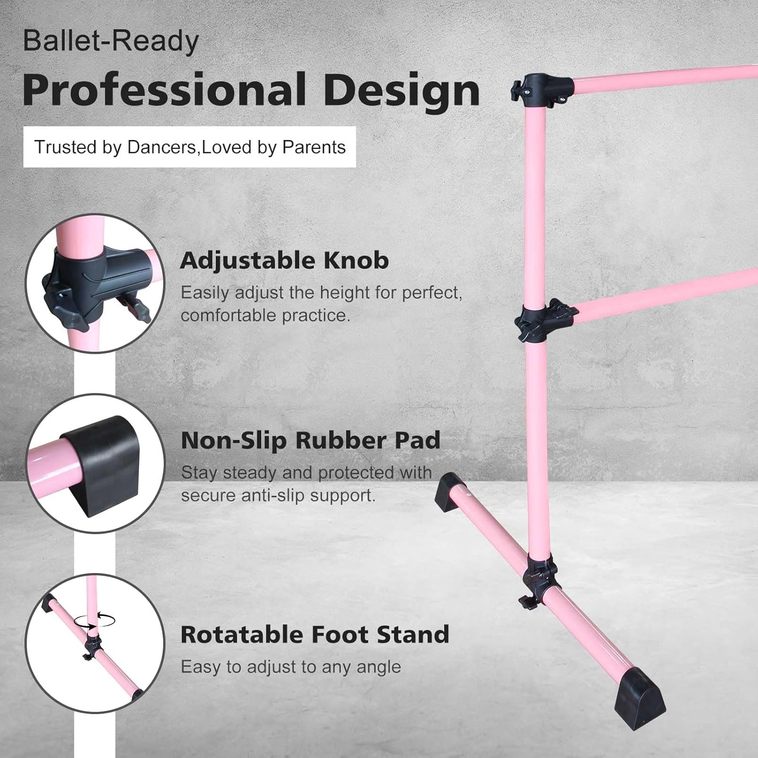 4FT Freestanding Ballet Barre,Adjustable Height 6.7–46", Portable Double Dance Bar for Home Ballet Training,Stretching, Pilates,Kids & Adults – Non-Slip, Easy Assembly & Storage