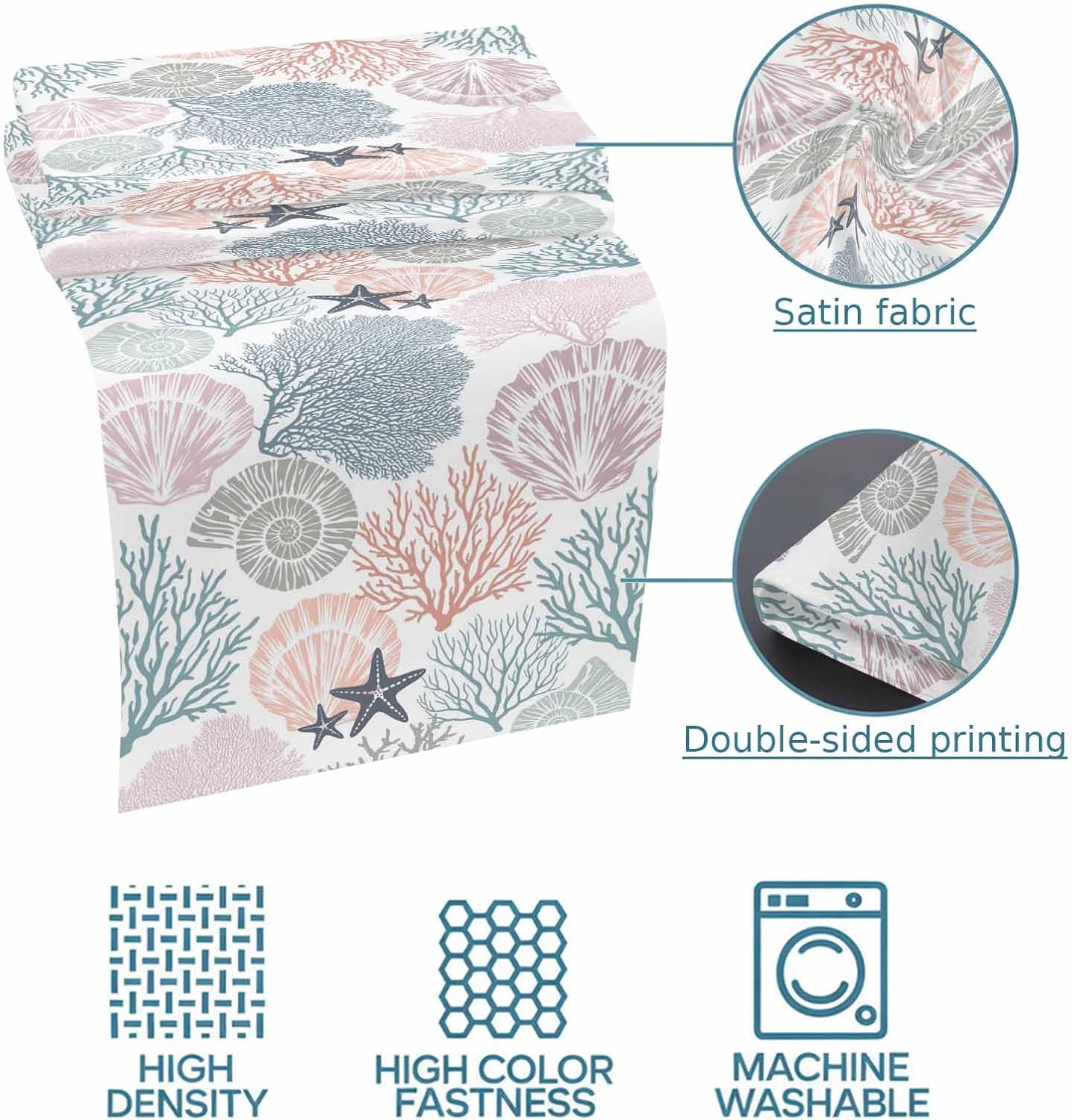 Coral Starfish Bed Runner Scarf Bedding Accessory For Queen Size Bed,Soft Bed Scarves And Runners Stainproof Dustproof Bedroom Protector For Hotel,Ocean Sea Shells Minimalist Geometric Art 94"x20"