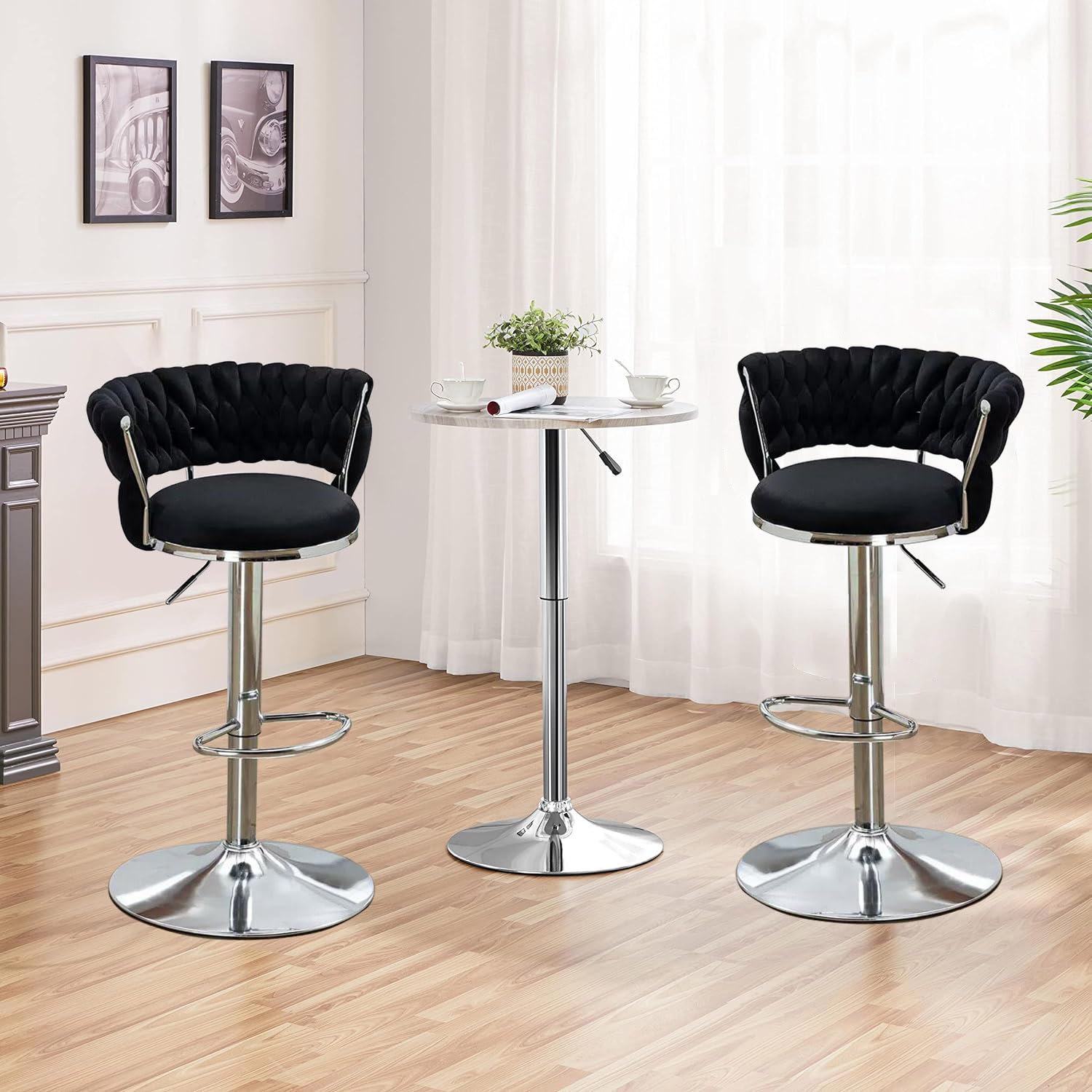 Set di 2 sgabelli da bar girevoli, imbottiti in velluto, sedie a isola per cucina, con schienale, altezza bancone, mobili per sala da pranzo, sedie in stile pub (blu, 55 cm