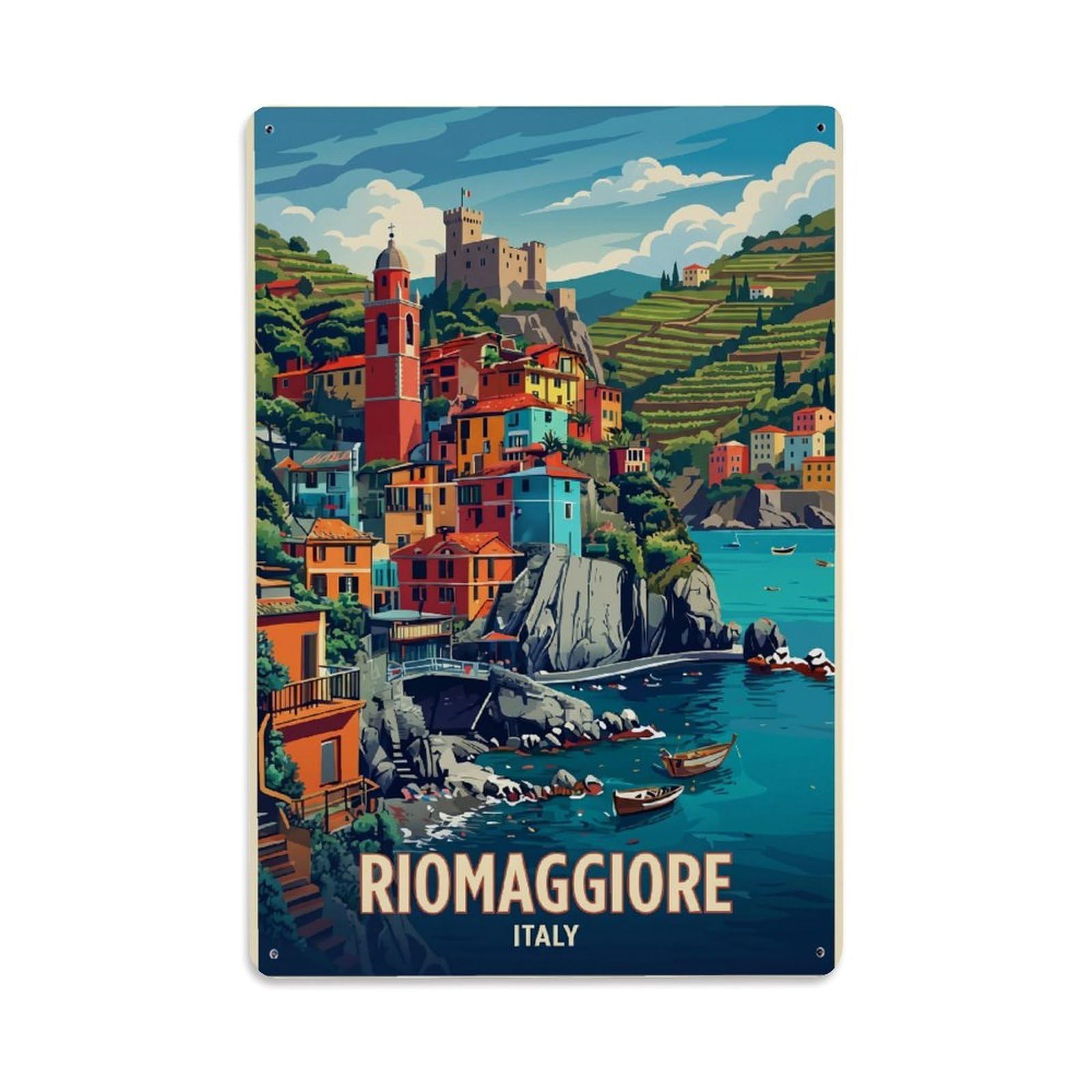 Huiyhb 8X12inch(20X30cm) Vintage Travel Riomaggiore Italy Asymmetrical Metal Tin Sign
