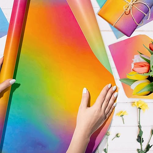 Miniatura 6 de 50 hojas de papel de seda degradado arcoíris, papel de regalo de 14 x 20 pulgadas a granel para ramo de flores, papeles de embalaje de dulces,