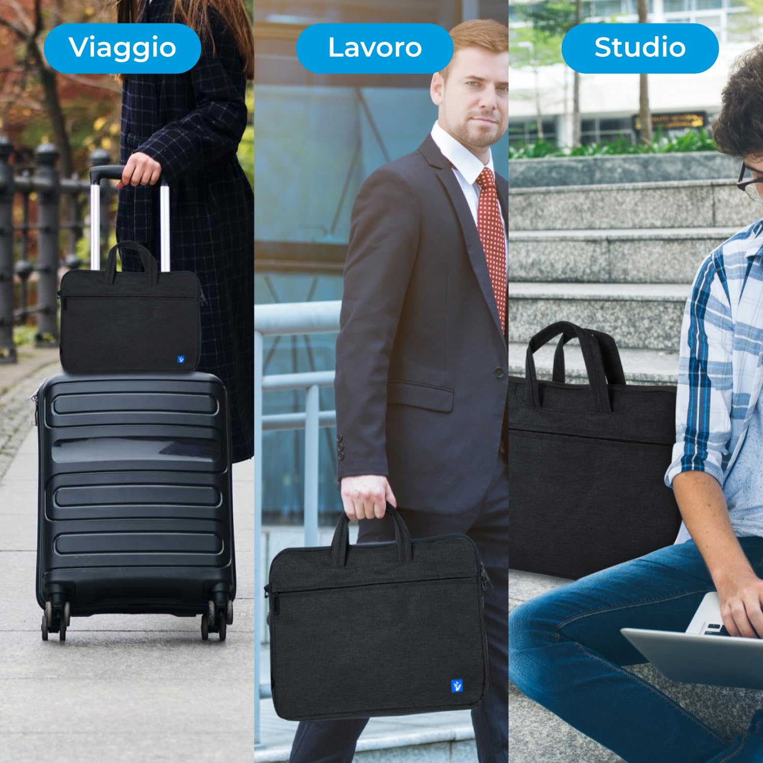 Vultech Borsa per Notebook 15.6" con Vano Imbottito, Tracolla Regolabile