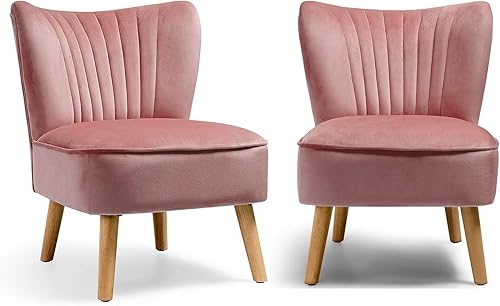 Miniatura 28 de S AFSTAR Silla decorativa sin brazos, silla moderna de terciopelo con patas de madera de goma y asiento de esponja gruesa, silla tapizada con