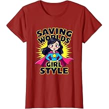Saving Worlds Girl Style Funny Superhero Design T-Shirt