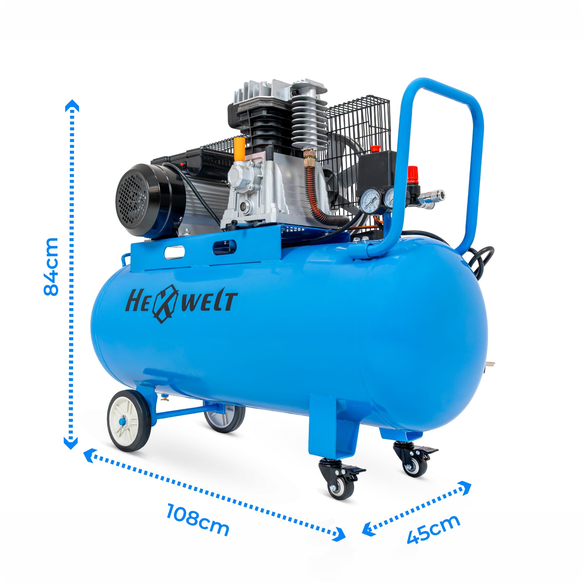 Kompresor 100L sprężarka powietrza 8 bar, 1800W / 2200W / 3300W, bezolejowy lub olejowy, 1/4", reduktor ciśnienia, 2 wyjścia, manometr, do warsztatu, garażu, opon i malowania (1T-100L 5 IN 1 SET)