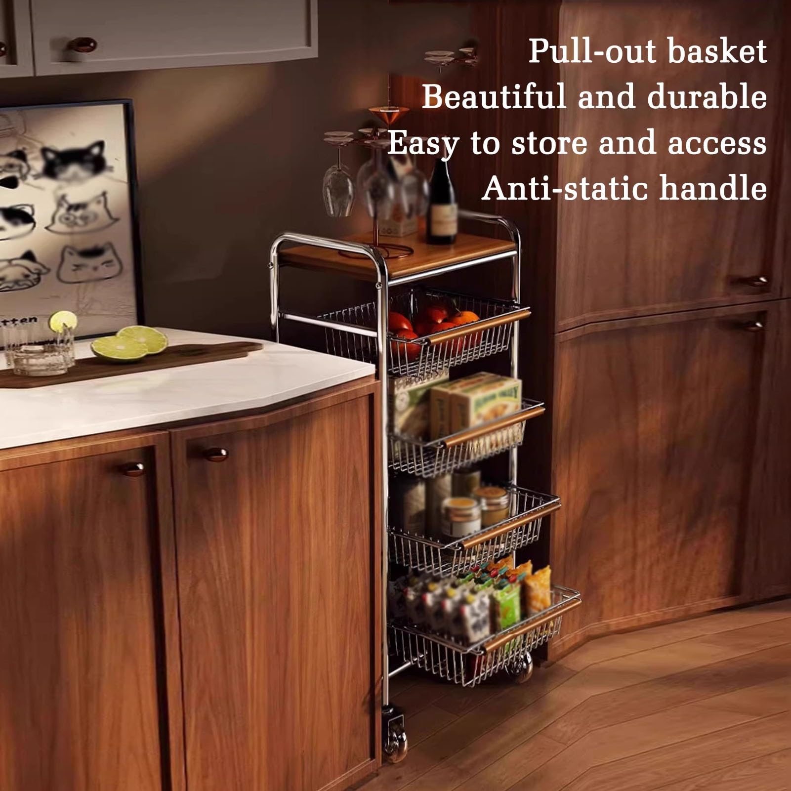 Genérico Carrito Multiusos de Metal de 4 Niveles con Ruedas: estantería de Almacenamiento móvil, fácil de Montar, Ideal para Cocina, baño, Oficina y balcón. Carrito de Almacenamiento Abierto con Capa