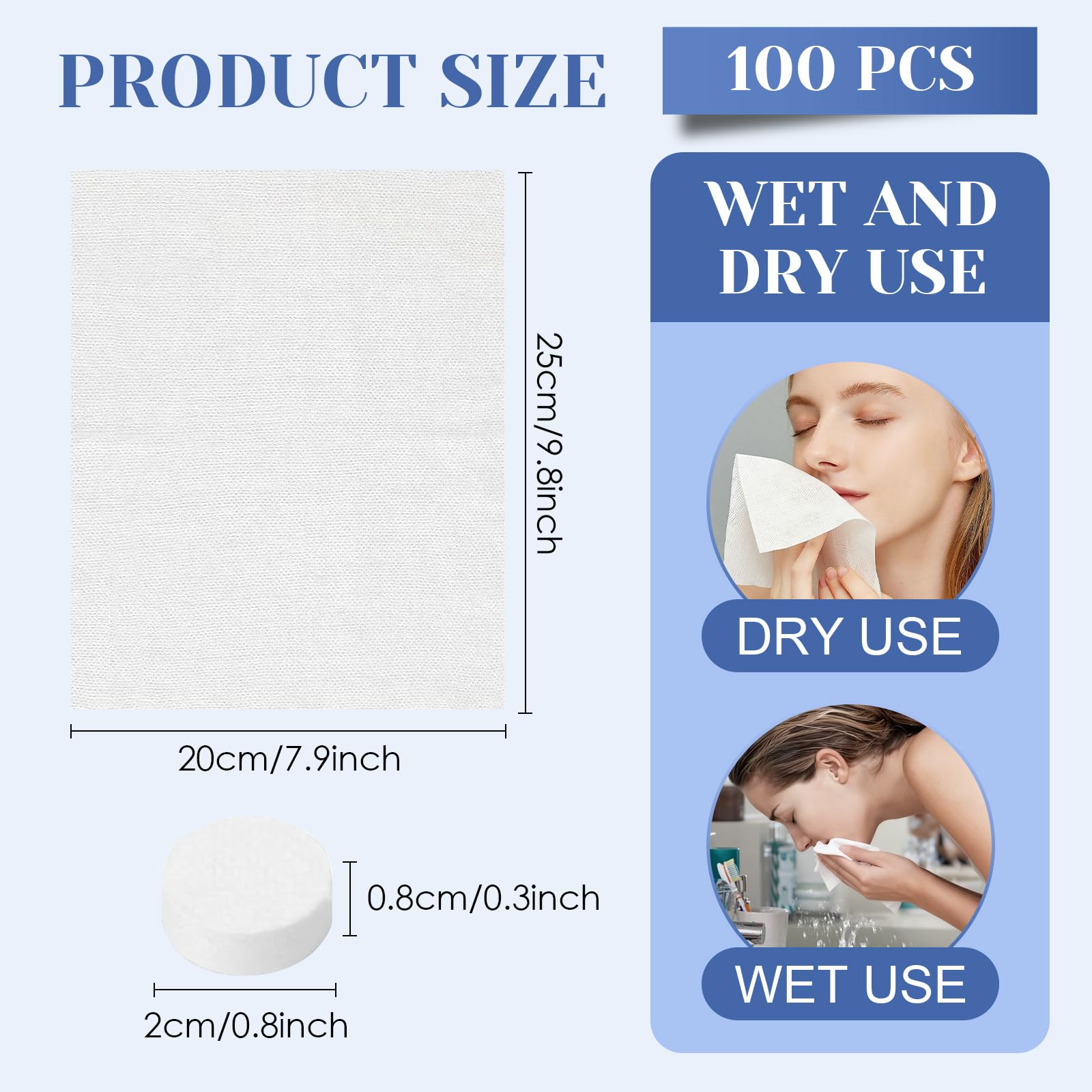 100PCS Toallitas Comprimidas ChaneeHann – Toallitas Comprimidas en Pastillas de Algodón, Suaves y Resistentes, Portátiles para Limpieza Facial y Cuidado Personal