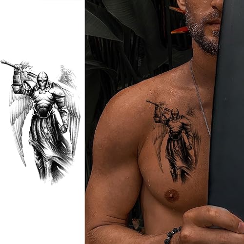 Miniatura 3 de Tatuaje temporal romano de guerrero genial para hombres, gran negro realista 3D griego Dios gladiador tatuaje falso adulto adolescente niño