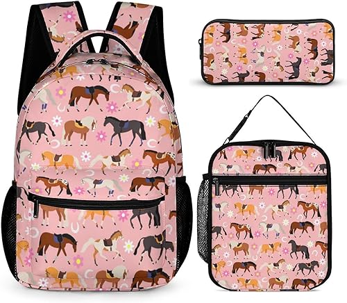 Juego de 3 mochilas de dibujos animados, ligera y duradera, bonita bolsa para portátil con bolsas de almuerzo, elegante mochila para hombros,