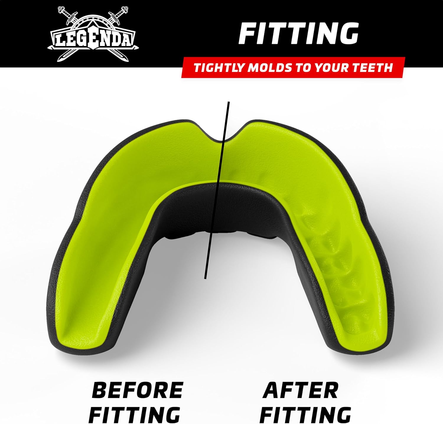 Legenda Sports Mouthguard for Kids (w/Case), Professional Mouthguard for Boxing, MMA, Karate, Football, BJJ, Martial Arts, Rugby, Lacrosse, Hockey (Black-Green)