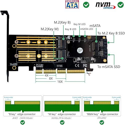Miniatura 2 de Dual M.2 SSD NVME (llave m) o SATA (llave b) a PCI-e 3.0 x 4 Host Controller Tarjeta de expansión con soporte de perfil bajo y disipador de calor