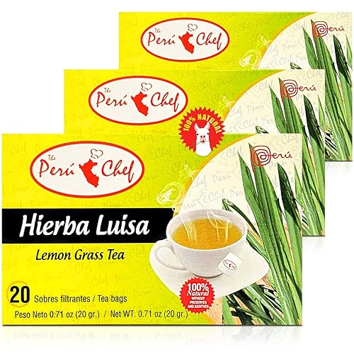 Peruchef Te Hierba Luisa 20 Sobres Filtrantes 20 Bolsas de Té de Hierba Limón de Perú Paquete de 3
