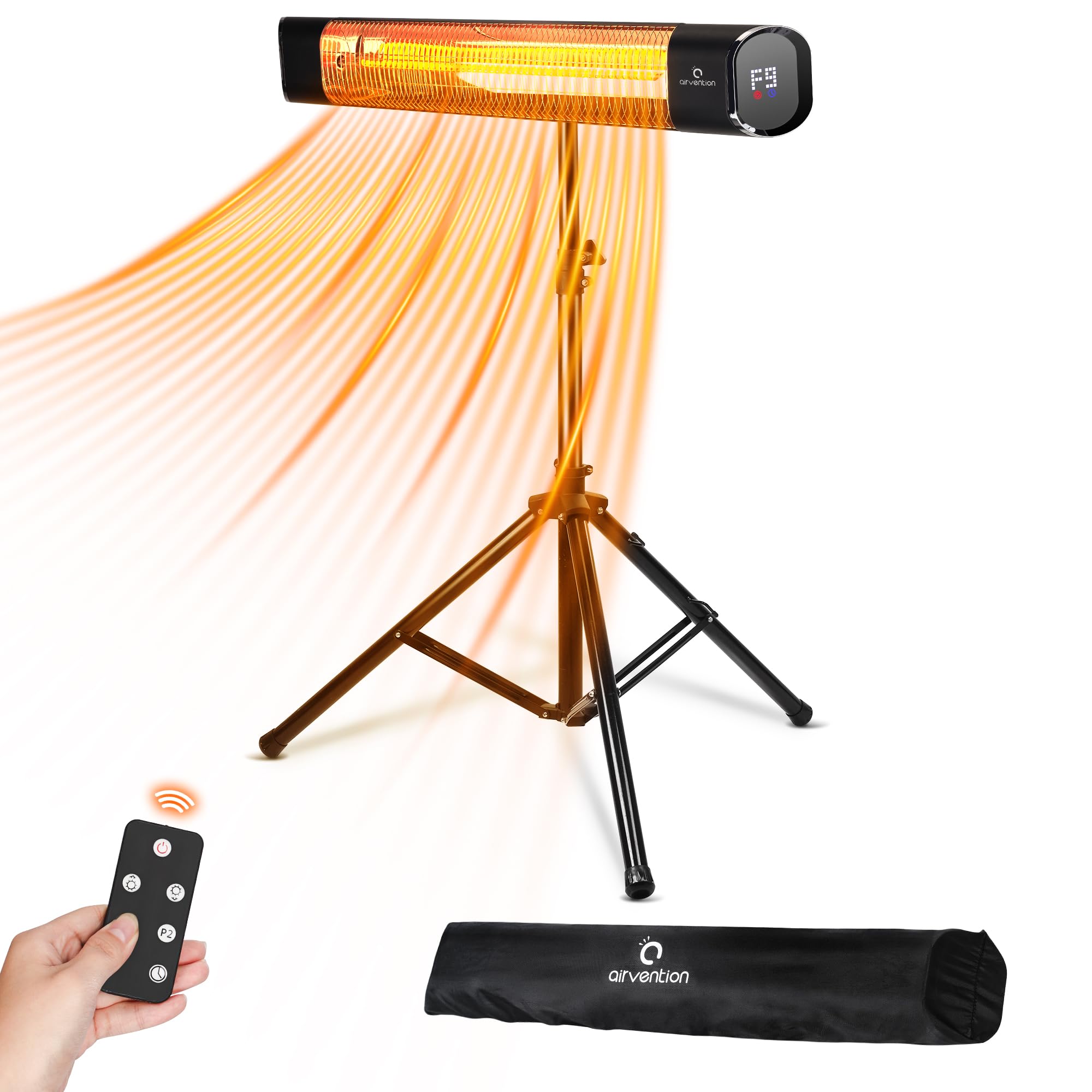 Outdoor Patio Heaters, Airvention Electric Outdoor Heating with Tripod Stand, 9 Heating Modes 12H Timer, Remote Control, IP65 Waterproof, 1500W Infrared Patio Heater for Indoor Garage Porch, AI-H500T