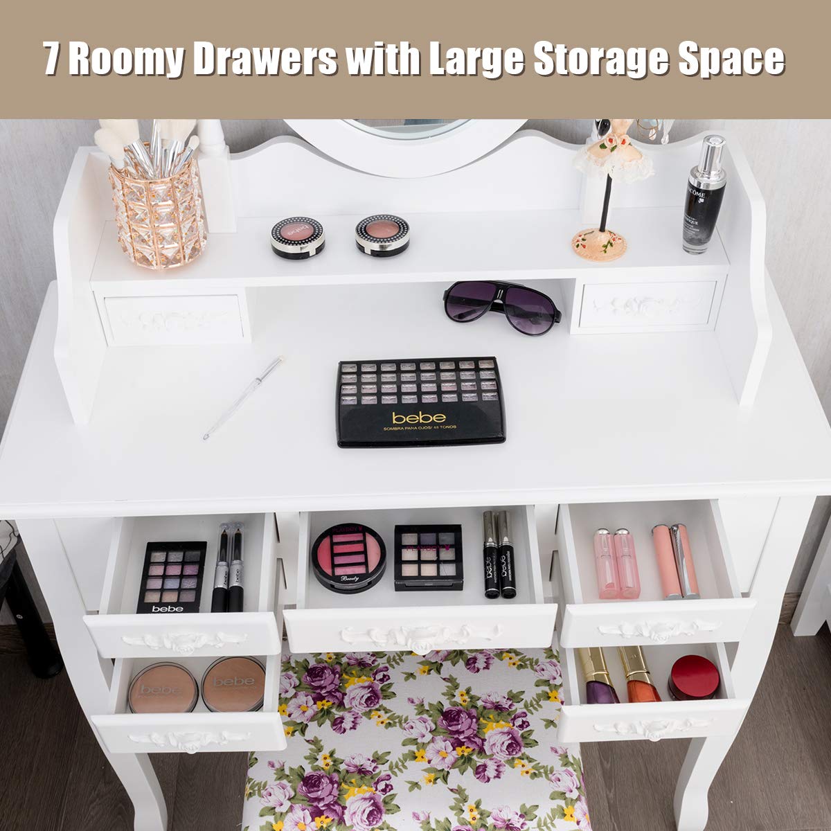 CHARMAID Makeup Vanity Desk With Mirror And Stool, Vanity...
