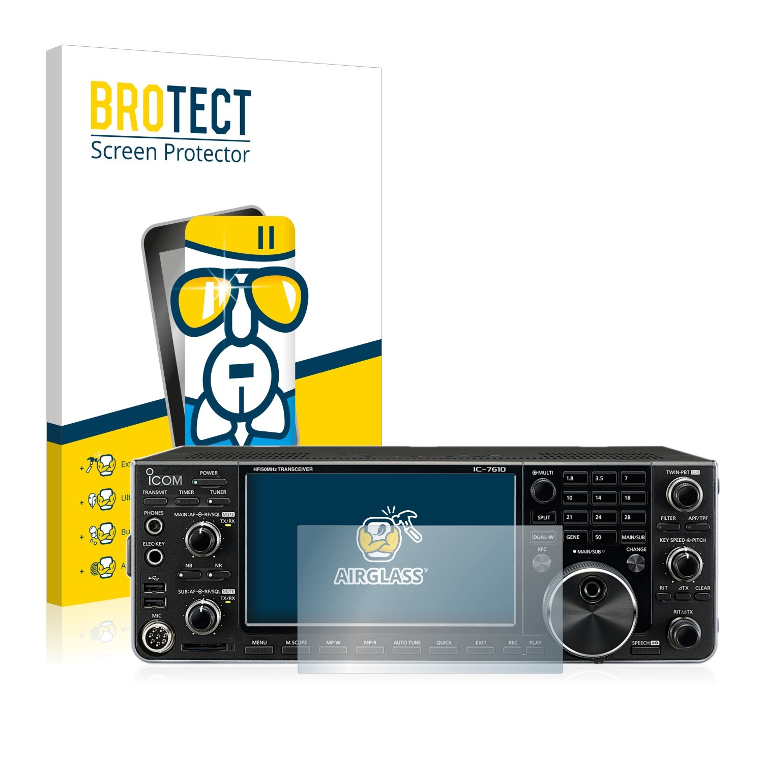 Brotect Pellicola Protettiva In Vetro Ibrido Per Icom IC-7610 - AirGlass, Durezza 9H, Anti-Impronta, Trasparente (Made In Germany)