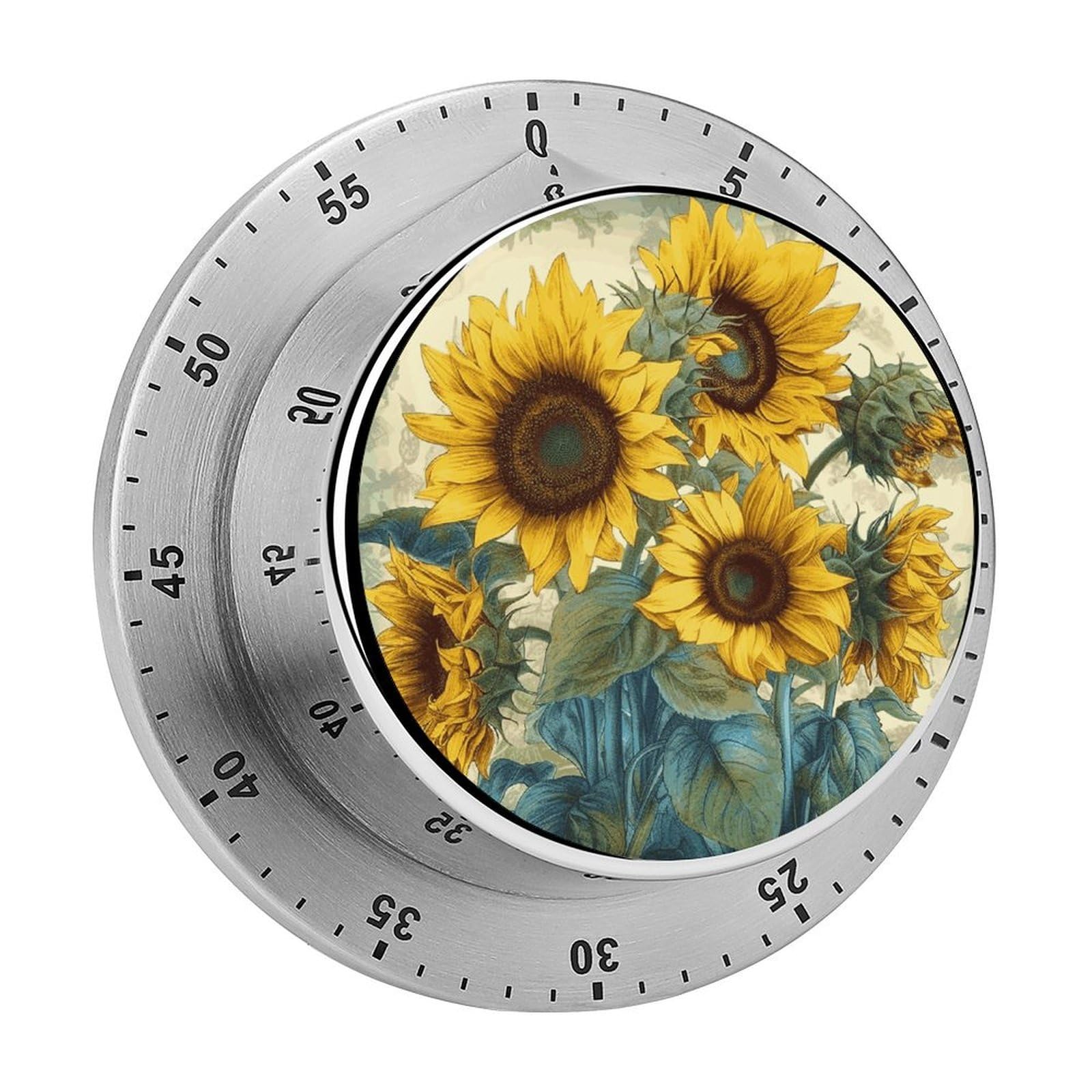 Adfgyerh Style Sunflower Print Timer For Cooking, Kitchen Timer Magnetic No Batteries Required, Mechanical Timer With Loud Alarm, For Fitness Baking Exercise Oven