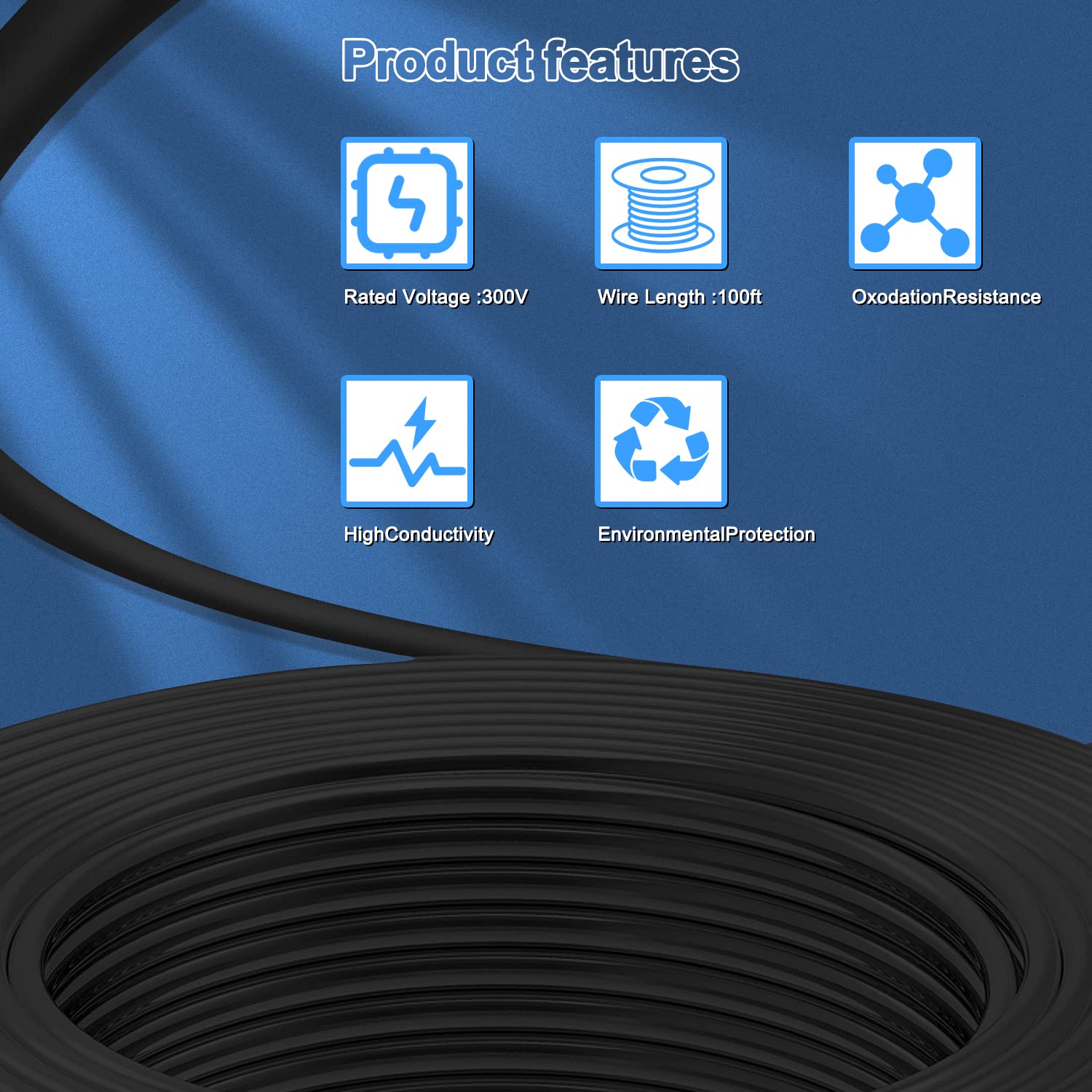 18 Gauge Electric 16.4ft Copper Extension Cable 18AWG 3 Conductor Wire with Ground 3 Core Blackwire RVV 0.75mm² Cord (300/500V)