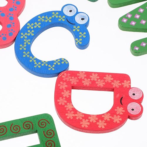 Miniatura 4 de Artibetter Juego de 26 calcomanías magnéticas de madera para niños alfabeto de dibujos animados A-Z para aprender a refrigerador imanes de juguetes