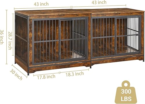 Vista 7 de Rovibek Mueble apilable para perrera de 86 pulgadas con divisor extraíble y 3 puertas, muebles de jaula doble para 2 perros, muebles esquineros