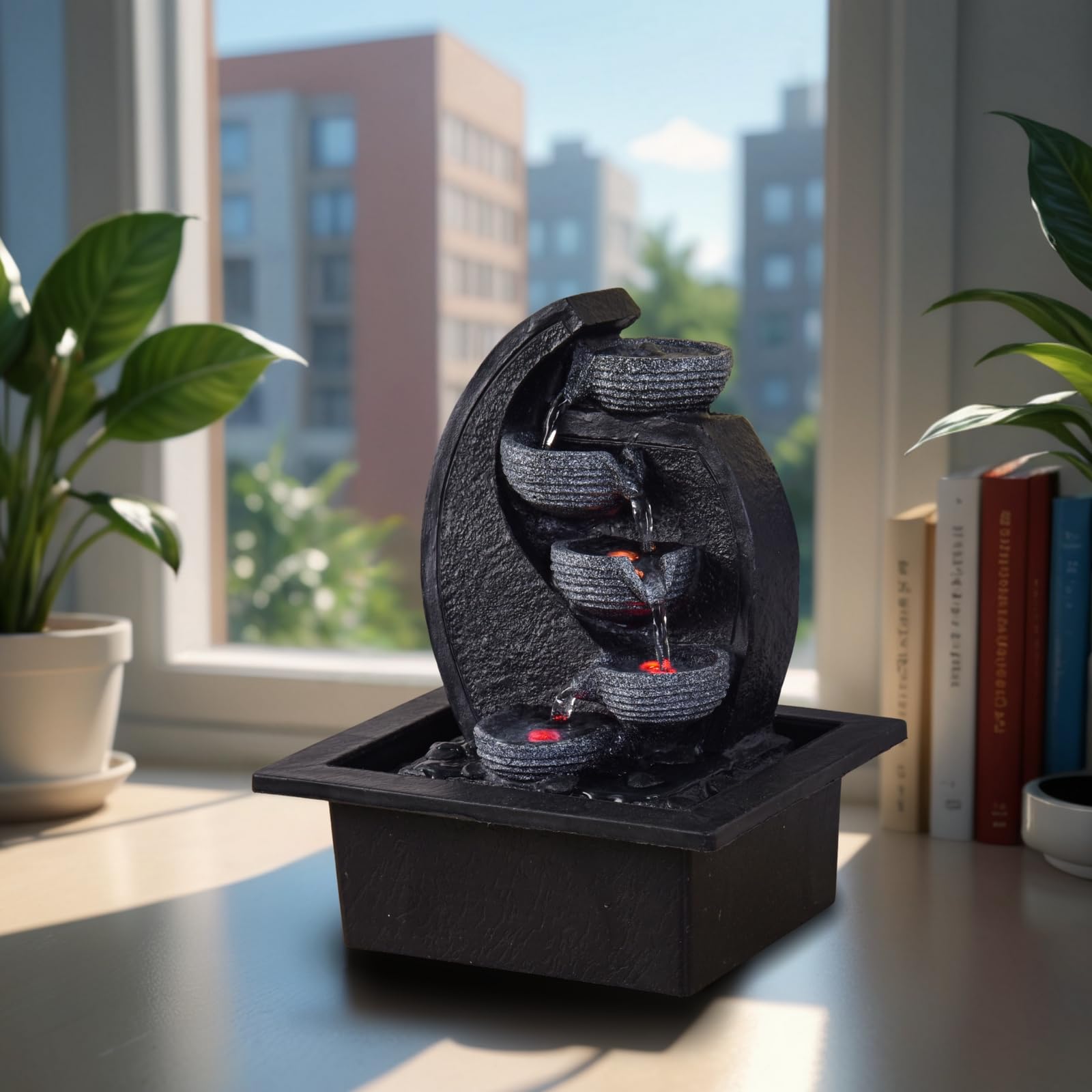 Zen'Light, Cascata-V2 Fontana poliresina, Colore: Grigio/Nero 17 x 21 x 26 cm