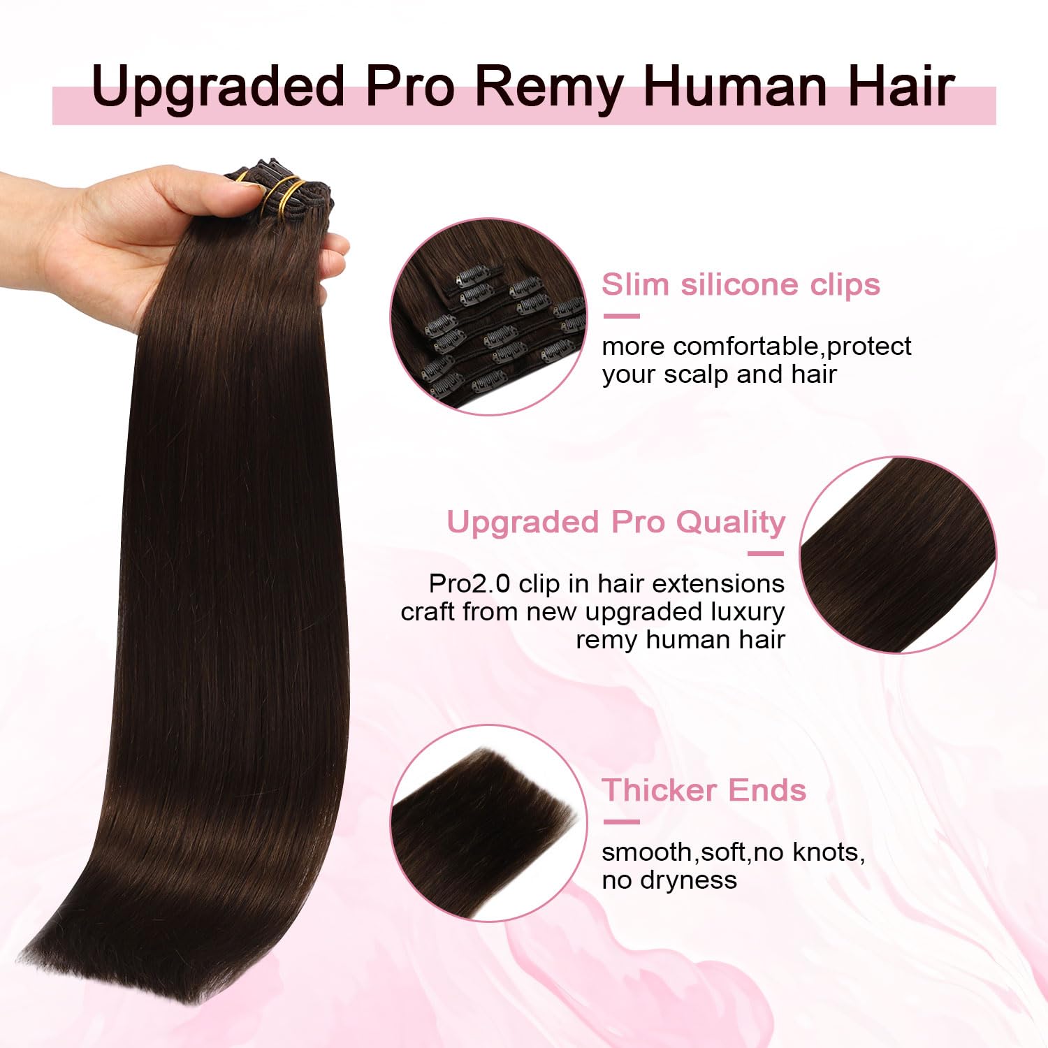 Pro2.0 Clip in Hair Extensions Real Human Hair 22inch 7pcs #4 Chocolate Brown Remy Real Hair Extensions Clip in Human Hair 120g Thick Double Weft for Women（#4-22inch）