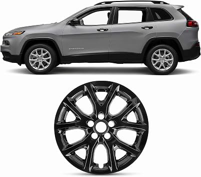 17 Inch Glossy Black Wheel Skins Compatible with 2014-2018 Jeep Cherokee, Wheel Covers for Matching Factory Wheels, Set of 4