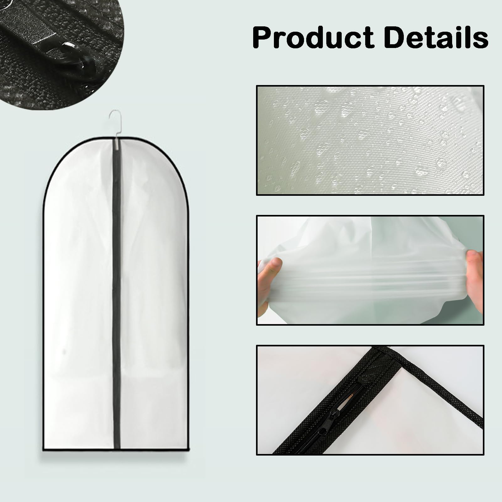 2PCS Dress Bags Covers Long Garment Covers Bag Dress Bag Long Dress Bags Covers Translucent with Zip Waterproof Dustproof Dress Covers Garment Bags Full Length(60 * 140cm) - Image 3