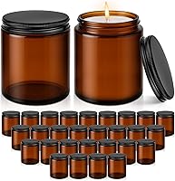 Tecohouse 30 Pack 8oz Amber Glass Candle Jars with Lids, White Labels & Inner Liners - Airtight UV-Protective Containers for Candles, Cosmetics, Spices
