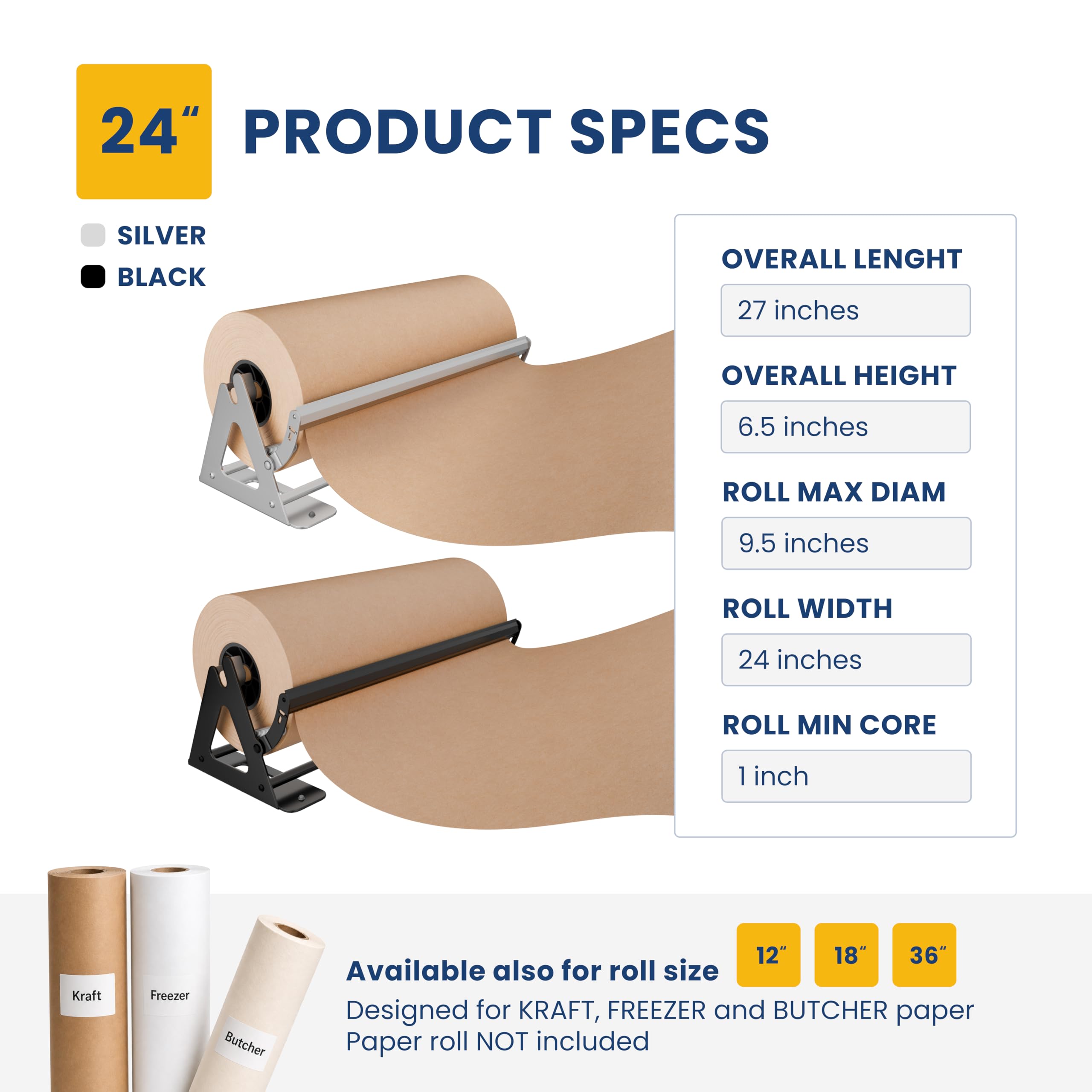Distributeur de rouleau de papier et cutter – Distributeur de papier kraft, congélateur et boucher robuste – Antidérapant et montage mural (61 cm) (jusqu'à 304,8 m)