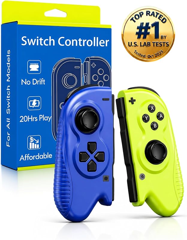 smarpadol Controladores de interruptor, control remoto inalámbrico Joy con joystick de efecto Hall, sin controles de deriva para Switch 1 OLED Lite, HD Rumble Gyro Motion, Wake Up, sin NFC, azul amarillo