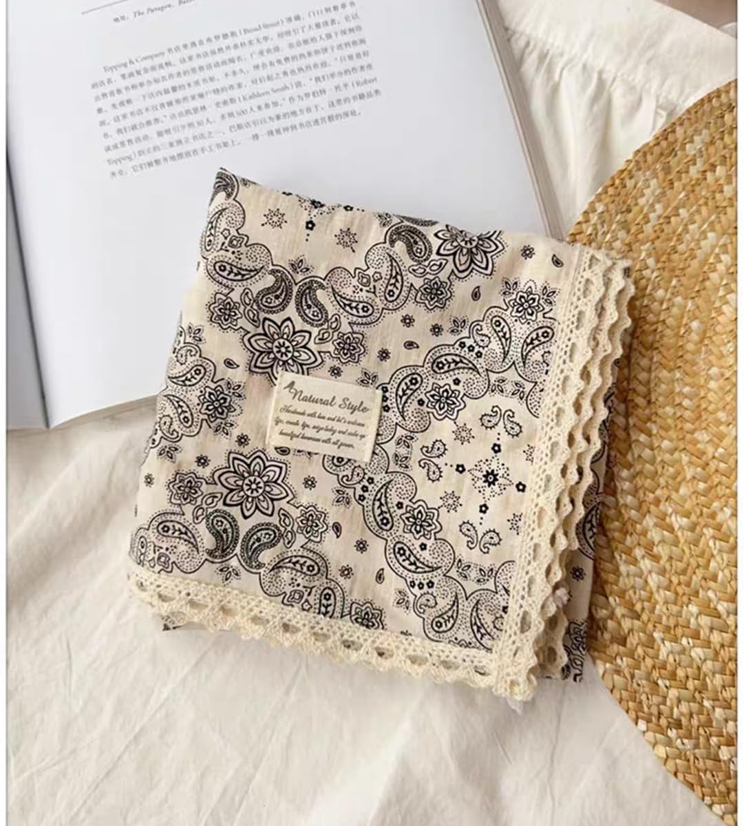 Soft Cotton Like Lace Bandana Headband, Head Wrap, Protective Coverage, Hair Neck Scarf for Women 24 x 24 inch - Image 3