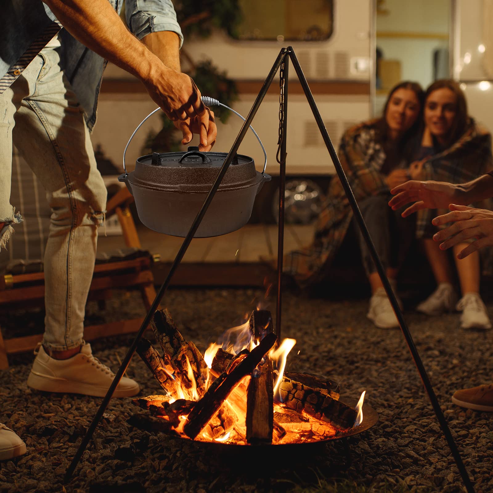 CCLIFE Dutch Oven gietijzeren grillpan met vuurpan, 4/6/9 liter, pan
