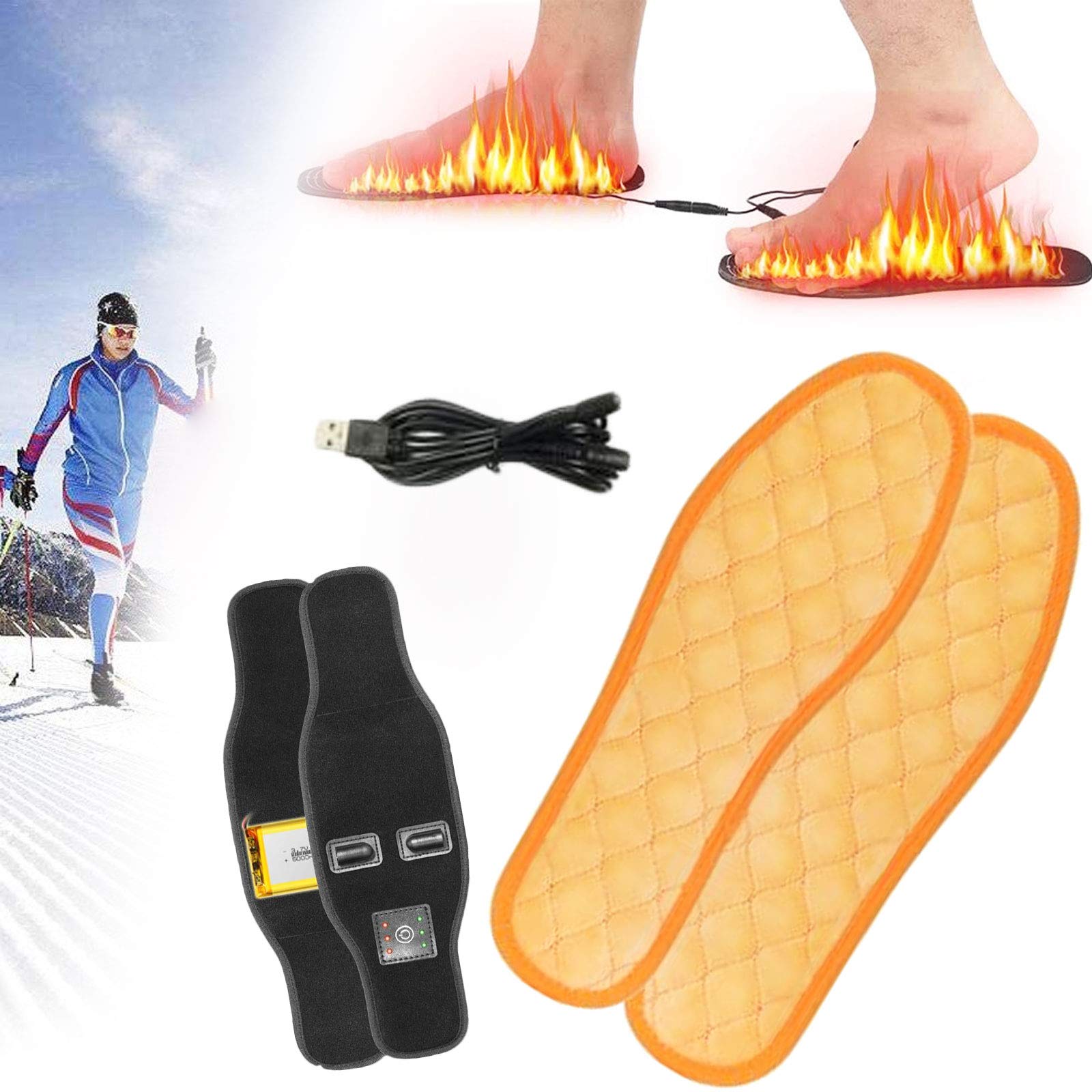 NANANA Plantillas Calefactables, Climatizada Plantillas, Suelas Calentables, Plantilla de Calefacción USB Lavable, Productos Esenciales para Mantener el Calor en Invierno, Lavable,B,38