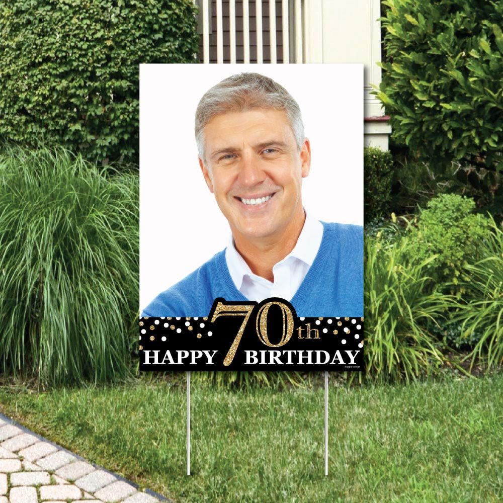 Big Dot of Happiness - Custom Adult 70th Birthday - Gold - Photo Yard Sign - Birthday Party Decorations