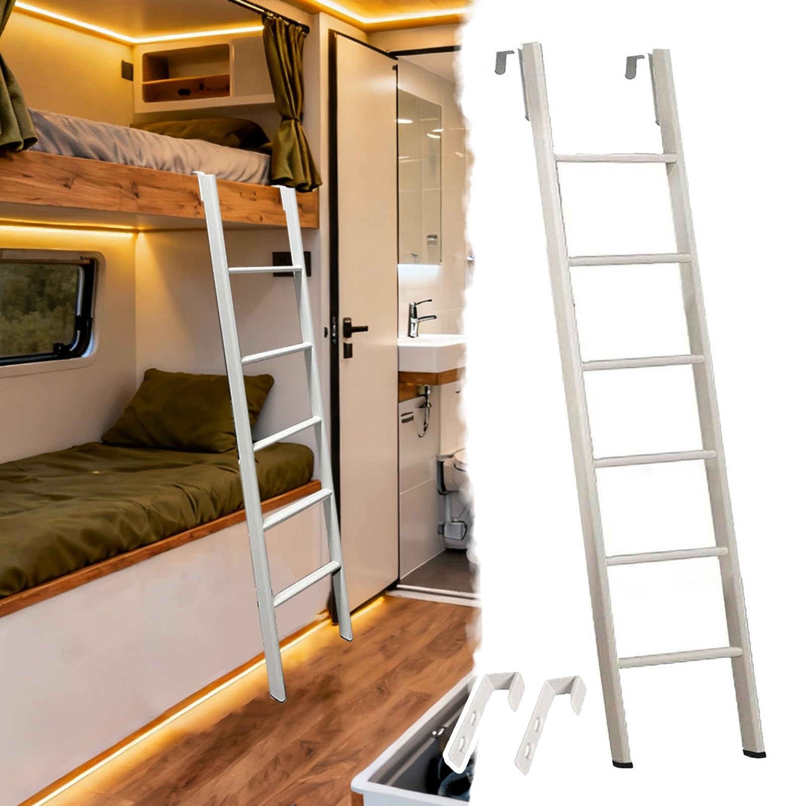Escalera corta para ático ajustable y litera doble con patas antideslizantes