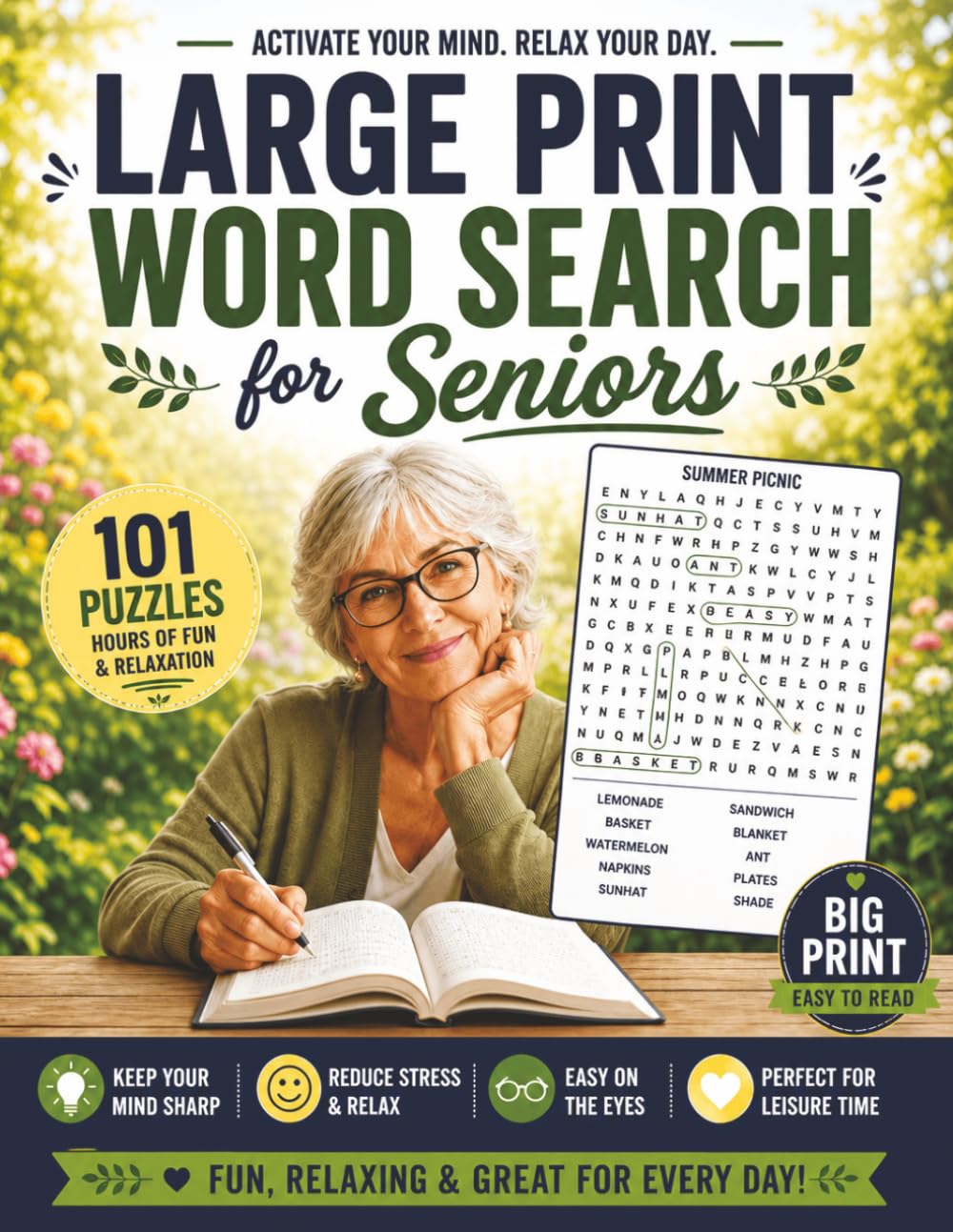 Large Print Word Search for Seniors: Easy-to-Read Relaxing Puzzle Book with 101 Fun Brain Games for Adults and Seniors