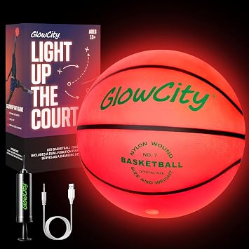 GlowCity Glow in The Dark Basketball - Size 5, 6, 7 Light Up Ball for Kids, Teens & Adults - Night Outdoor Games - Sports Birthday Gifts Ideas for Boys Ages 6 7 8 9 10 11 12 13 14 15