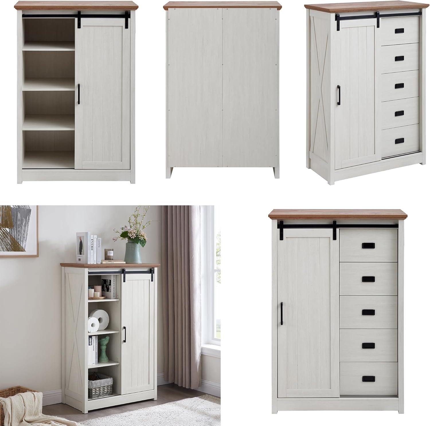 47.83"H Farmhouse Wood TV Stands White, 48” Tall TV Stand Media Console Table with Storage and Sliding Barn Door, Sofa Table with Drawers and Adjustable Shelves, Universal TV Stand for 55 Inch TV