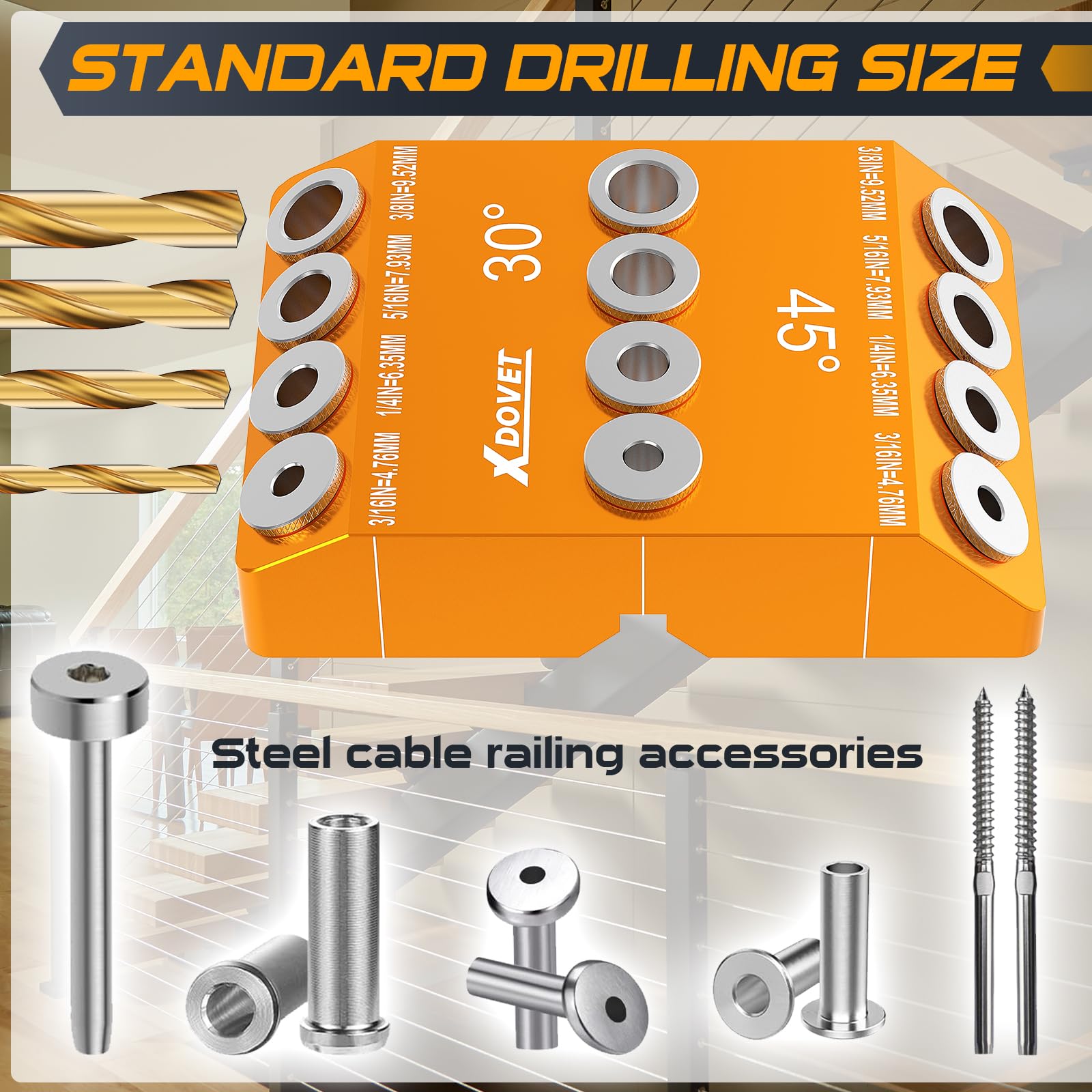 Deck Railing Drill Guide 4-Size Angle Drill Guide Jig - 30/45/90 Degree ...