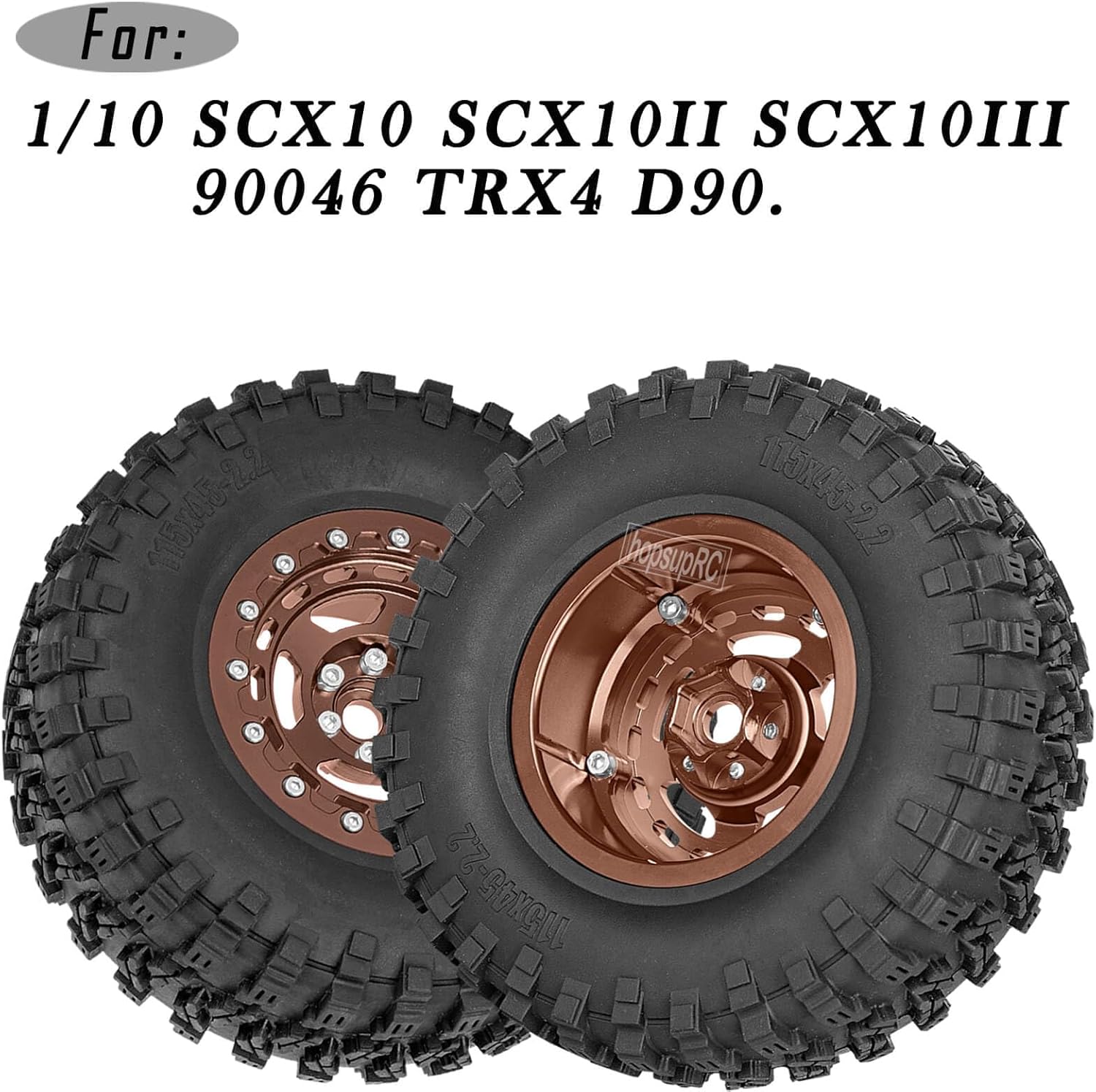 Aluminium 2.2in(115 * 45MM) Wheels&Wheel Rim Tires Beadlock Wheel Upgrades Part for 1/10 SCX10 SCX10II SCX10III 90046 TRX4 D90.Wheel Hub Rim.(4PCS).Bronze