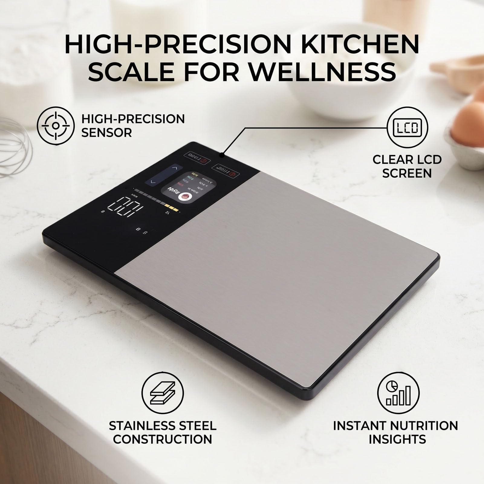 Ejoyous Báscula de Cocina Digital de Alimentos, 9x6 Pulgadas Acero