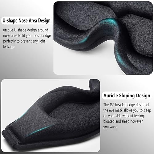 Miniatura 3 de Máscara de espuma viscoelástica 3D para dormir, 100% bloqueo de luz, para hombres y mujeres, cómodas cubiertas para dormir con presión ocular cero