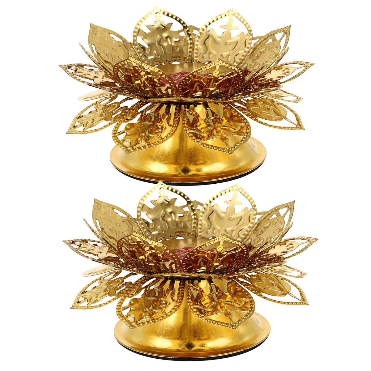 DOITOOL Portacandele a forma di fiore di loto, 2 pezzi: portacandele in oro, a forma di lampada a burro, candeliere religioso per decorazioni per la casa, feste di matrimonio, tempio religioso
