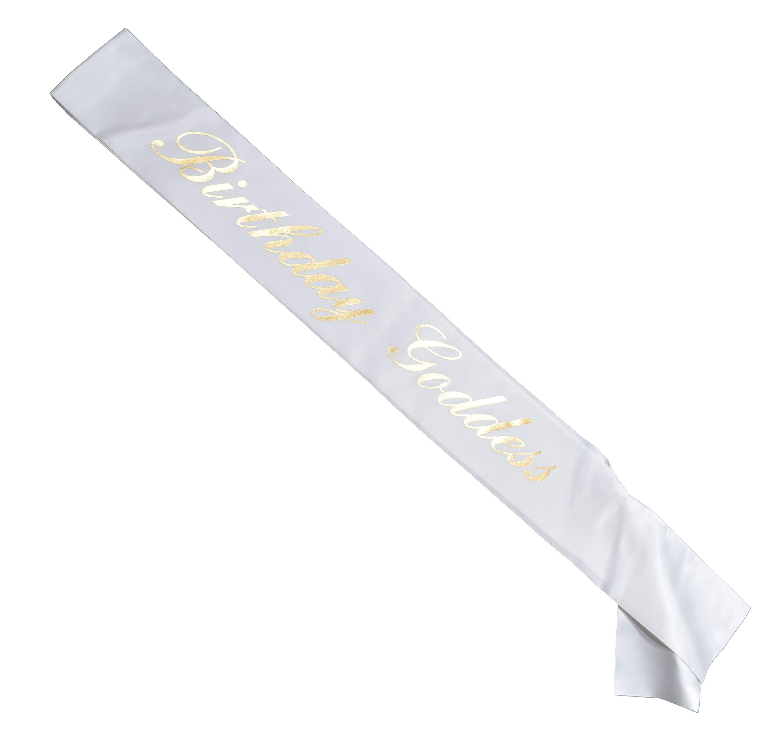 Birthday Goddess Sash with White Sash and Reflective Gold Lettering