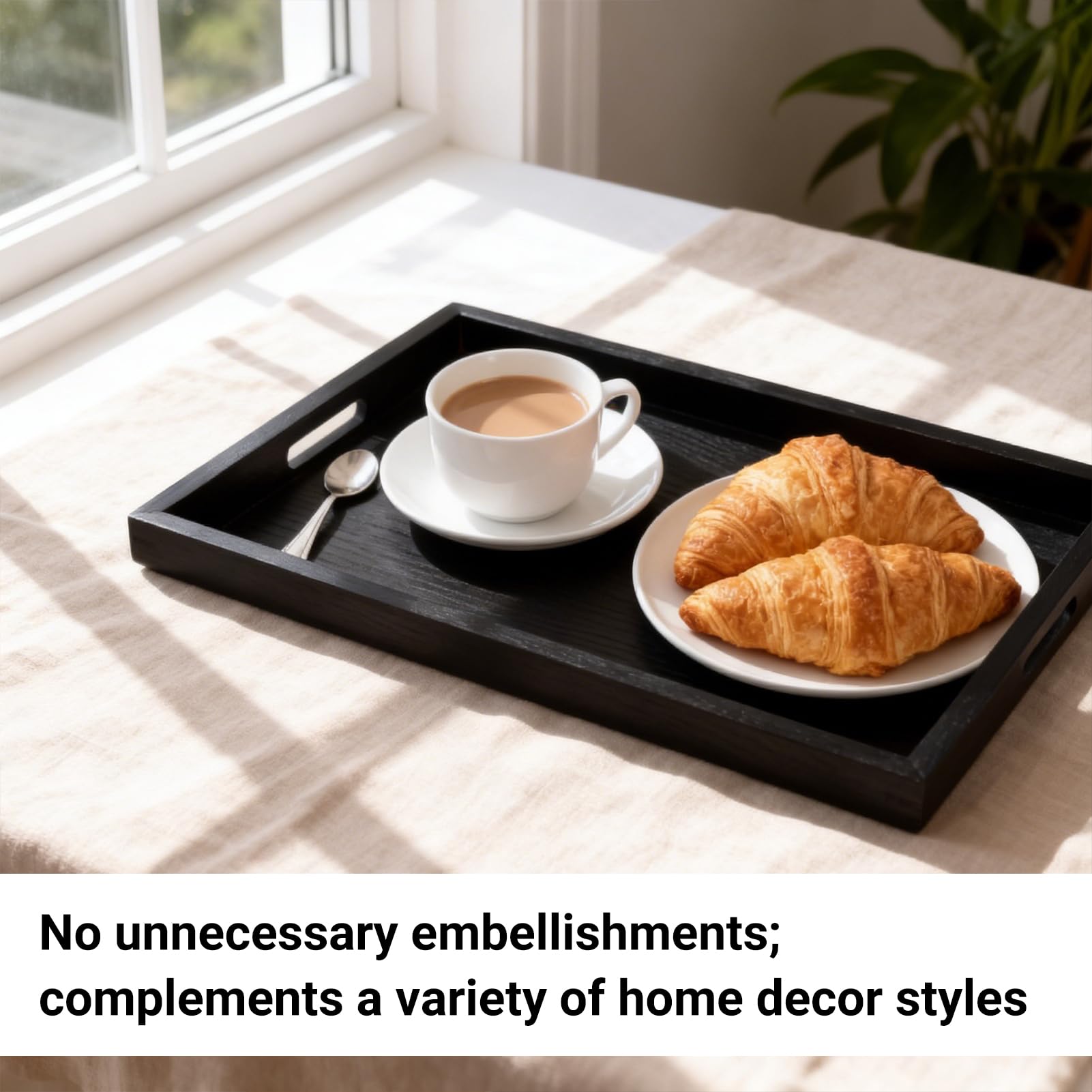 Vassoio Da Tè in Legno Rettangolare Nero, 25 X 18 X 2cm, Vassoio Da Tè E Caffè Rettangolare in Legno Massello Adatto a Ristoranti E Case
